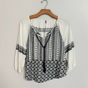 Anthropologie embroidered cotton boho blouse tassels small Akemi + Kin